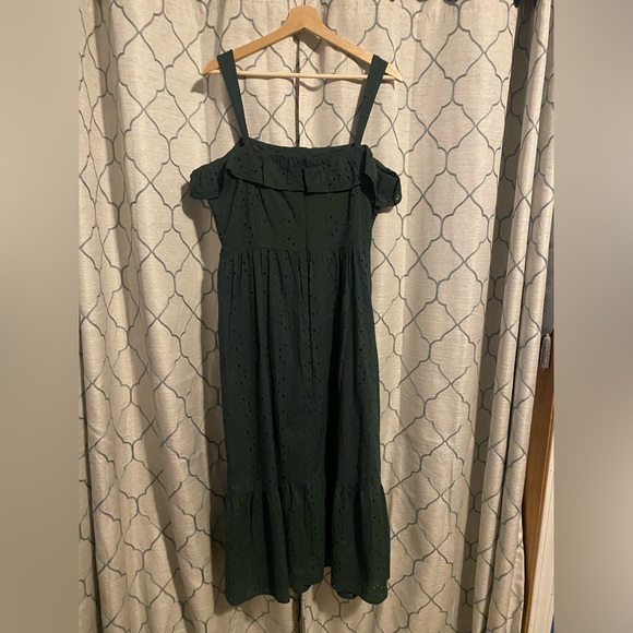 LOFT size 12 Eyelet Ruffle Square Neck Midi Dress - Picture 3 of 6